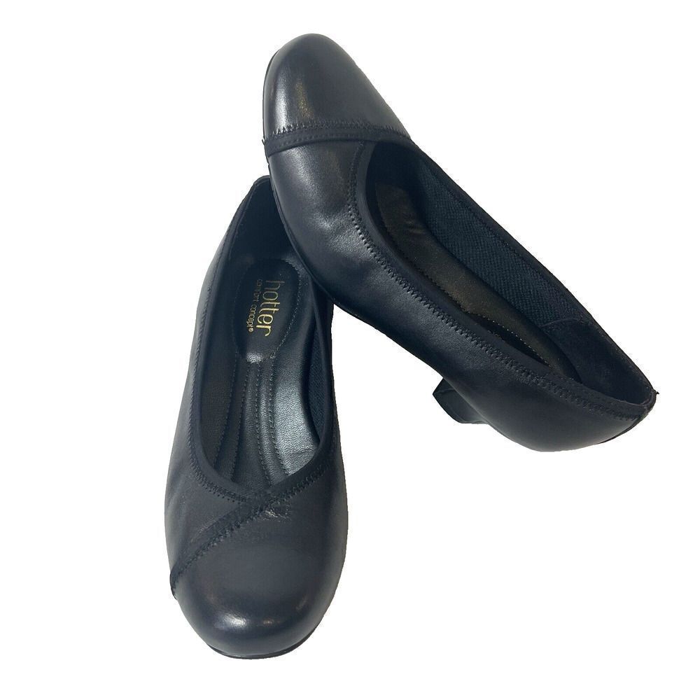 Hotter Womens UK 5.5 EU 38.5 US 7.5 Classic Pump Black Leather Heel Slip On Shoe
